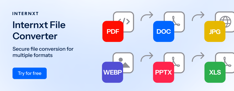 Internxt file converter is a secure, free tool to convert files online.